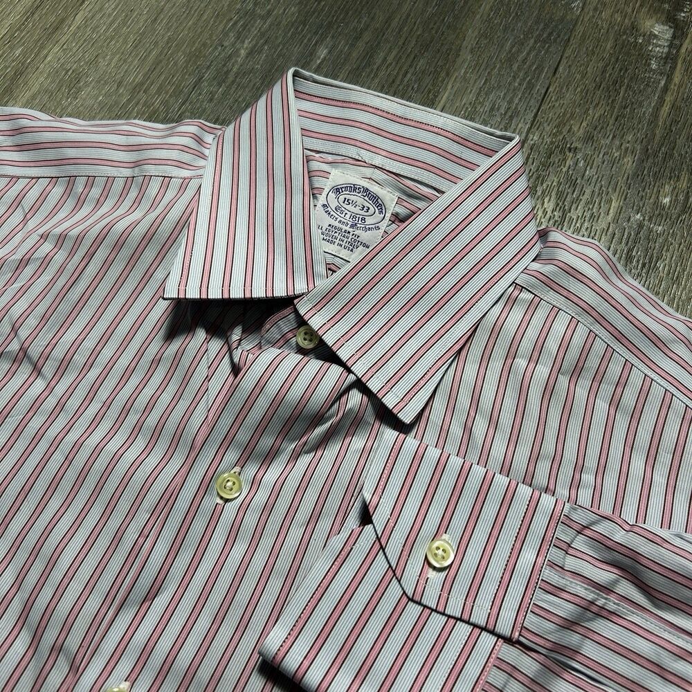 Brooks Brothers Woven Egyptian Cotton Striped Dress Shirt 15.5 33 USA Made Pink